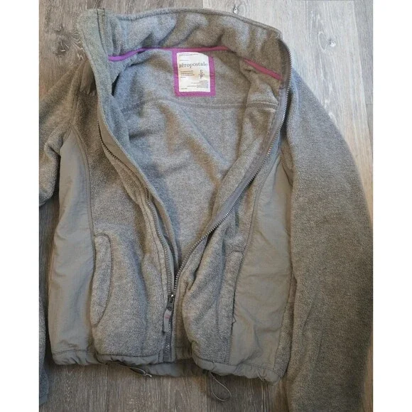 Aeropostale Fleece Jacket Gray‎ Full Zip Soft Lightweight Layering Small - Picture 5 of 5